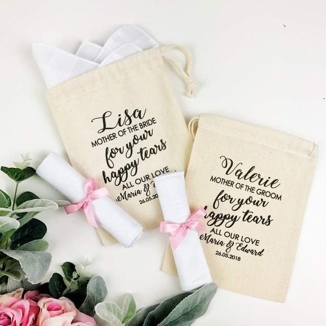 2pcs Custom text Wedding day gifts for bride's parents,personalised gift  bag with handkerchief for mother father of the groom - AliExpress